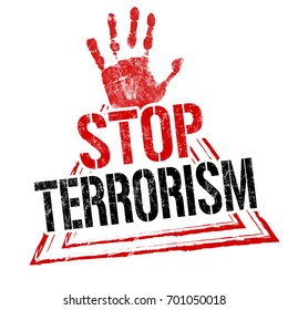 Stop terrorism grunge rubber stamp on white background, vector illustration