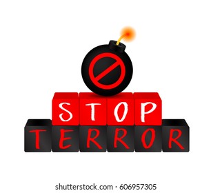 Stop terrorism on block with bomb. icon design, Illustration isolated on white background.