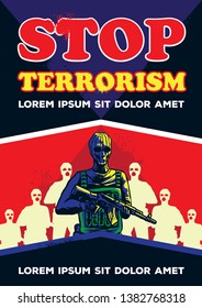 Stop Terrorism poster vector illustration, 10 eps.