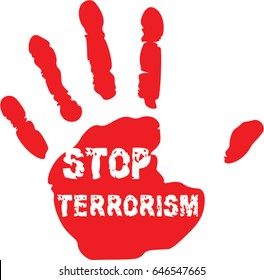 stop terrorism red hand vector