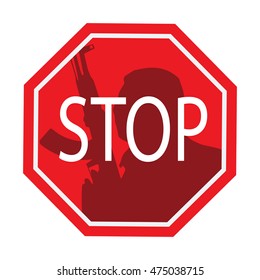 Stop terrorism. Terror is forbidden. Red forbidding sign for terrorist organizations. Flat icon