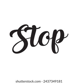 stop text on white background.