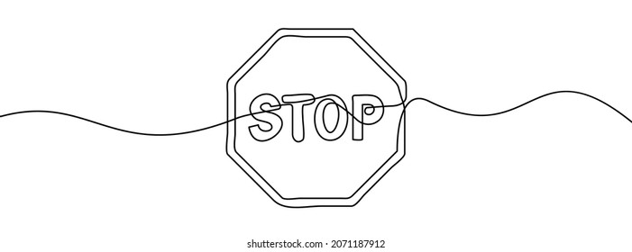 Stop text in one line drawing. One line drawing background. Continuous line drawing of stop sign. Vector illustration.