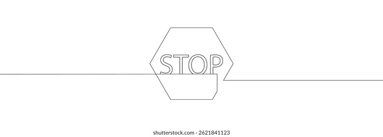 Stop text in one line drawing. One line drawing background. Continuous line drawing of stop sign. Vector illustration. EPS 10 .
