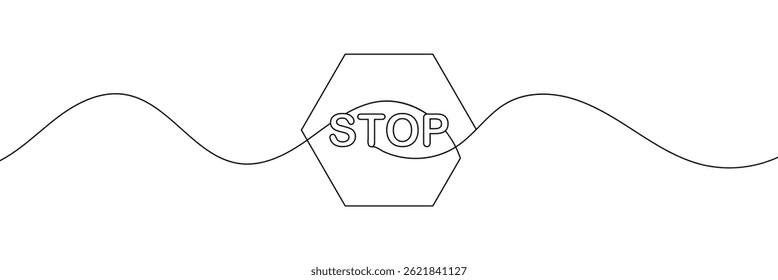Stop text in one line drawing. One line drawing background. Continuous line drawing of stop sign. Vector illustration. EPS 10 .