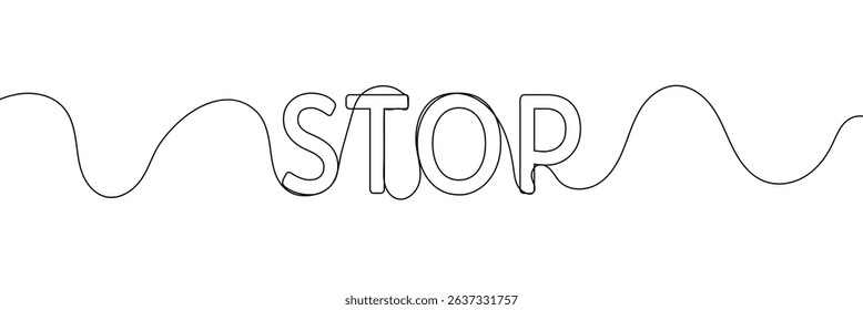 Stop text in one line drawing. One line drawing background. Continuous line drawing of stop sign. Vector illustration. EPS 10 