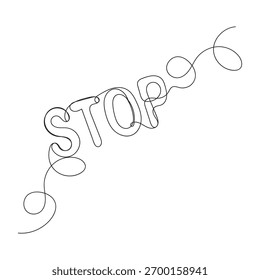 Stoppt Text in einer Zeilenzeichnung. Eine Zeile Zeichnungshintergrund. Kontinuierliche Linienzeichnung des Stoppzeichens. Vektorgrafik