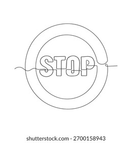 Stoppt Text in einer Zeilenzeichnung. Eine Zeile Zeichnungshintergrund. Kontinuierliche Linienzeichnung des Stoppzeichens. Vektorgrafik