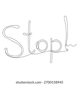 Parar texto em um desenho de linha. Plano de fundo do desenho de uma linha. Desenho de linha contínuo do sinal de paradas. Ilustração vetorial