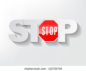 Stop Text with the stop sign on a light background.