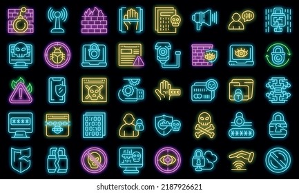 Stop theft icons set outline vector. Anti terrorist. Hacker attack