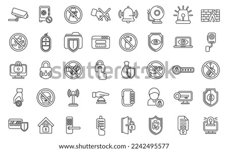 Stop theft icons set outline vector. Anti terrorist. Hacker attack
