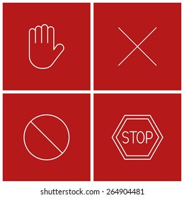 stop thin line icon set