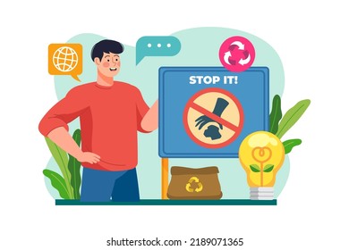 Stop throwing trash campaign Illustration concept on white background