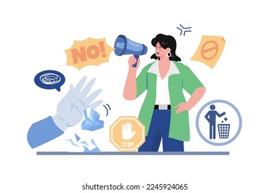 Stop Throwing Trash Campaign Illustration concept on white background