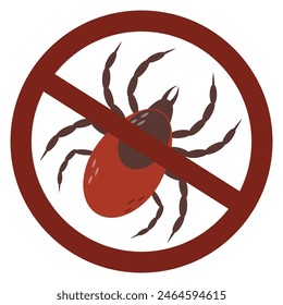 Señal de Stop ticks. Evitar una picadura de garrapata tachada señal de advertencia. Encefalitis, parásito, círculo prohibido