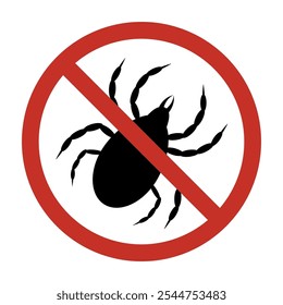 Señal de detención de garrapatas. Evite que una picadura de garrapata tache la señal de advertencia de la garrapata. Encefalitis, parásito, círculo prohibido