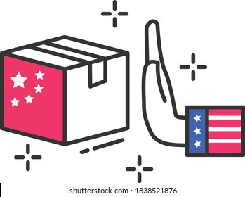 Stop Trading Between US And China Concept, Boycott Chinese Products Vector Icon Design, Presidential Elections In United States Symbol On White Background