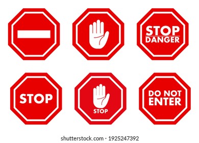 Stop traffic icon. Restrictive and warning signs. Isolated on white background. Set of stop motion icons in flat style. Vector illustration