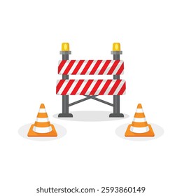 Stop traffic road barrier icon in flat style. Roadwork vector illustration on isolated background. Safety barricade sign business concept.