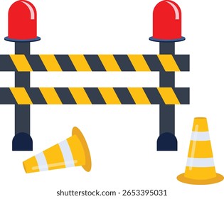 Icono de la barrera del tráfico de la parada en estilo plano. Ilustración vectorial de trabajo de carretera sobre fondo aislado. Concepto de negocio de letrero de barricada de seguridad.

