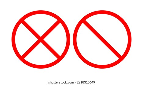 Stop. Traffic road prohibition sign isolated on a white background. Red crossed circle shape vector icon signage highway signboard. 
