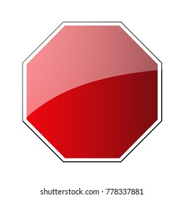 Stop traffic road sign blank. Prohibited red octagon road sign isolated on white background. Glossy stop roadsign icon. No transportation attention icon. Vector illustration