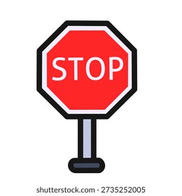 Stop traffic sign in flat style for road regulation. Ideal for safety education, signage systems, and transport visuals.