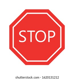 Stop traffic sign. Red octagon with white inscription. Simple flat vector icon.