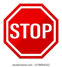 Stop traffic sign. Red stop sign on white background. flat style. red stop symbol for web site design, logo, app, UI.  Traffic regulatory warning stop symbol.
