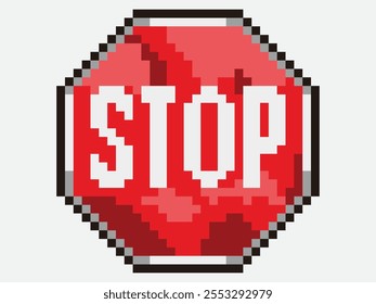 Stop traffic signage pixel retro 8 bit for decoration