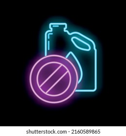Stop use barrel oil industry, world oil pollution by petroleum concept icon, green eco earth glow neon flat vector illustration, isolated on white. Eco friendly alternative energy source.