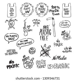 Stop use plastic compilation illustration in vector with different objects