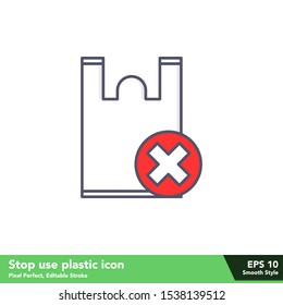 Stop use plastic icon in smooth style for use in website, apps or mobile, with pixel perfect and editable stroke eps 10