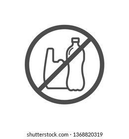 stop using plastic bags and bottles outline vector icon isolated on white background. say no to plastic bag. plastic forbidden sign. stop plastic pollution to save environment and ecology of earth