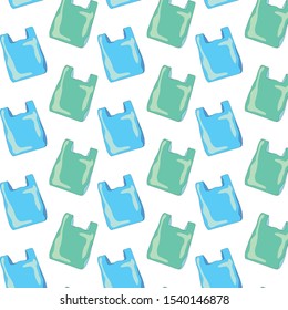 Stop using plastic bags seamless pattern with flat line icons. Polyethylene pollution awareness vector illustration for poster background.