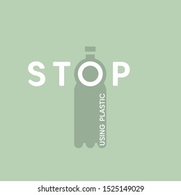 Stop using plastic bottles. Stop plastic pollution vector illustration. Plastic eco problem banner.