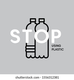 Stop using plastic bottles. Stop plastic pollution vector illustration. Plastic waste eco problem banner.