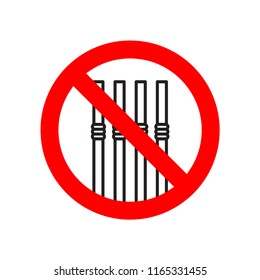 Stop using plastic drinking straws with red cross. Simple design. Stop using Plastic campaign.