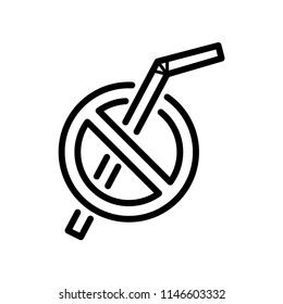 Stop using plastic straw, simple design, stroke outline style. Line vector. Isolate on white background.