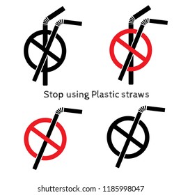 Stop using Plastic straws icon, Stop plastic pollution-Reduce, the refusal of disposable plastic drinking straws, vector illustration.