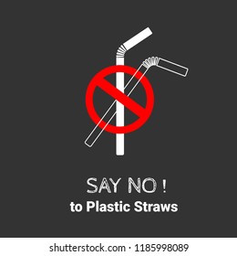 Stop using Plastic straws icon, Stop plastic pollution on sea, the refusal of disposable plastic drinking straws, vector illustration.