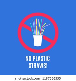 Stop using plastic straws. No plastic pollution campaign and packaging waste vector concept with disposable straws. Eco stop garbage, no pollution, ban and disposable illustration