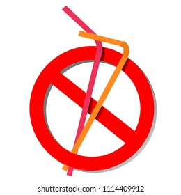 Stop using Plastic straws, Stop plastic pollution-Reduce, the refusal of disposable plastic drinking straws, vector illustration.