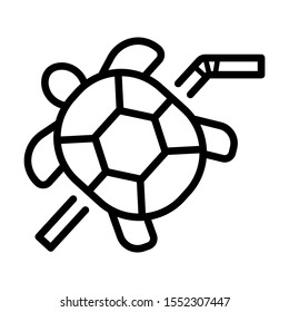 Stop using plastic straws for saving the sea turtles. Line vector. Isolate on white background.