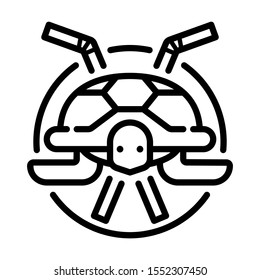 Stop using plastic straws for saving the sea turtles. Line vector. Isolate on white background.