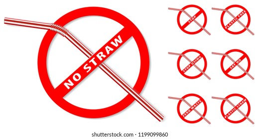 stop using plastic straws sign. zero waste and plastic free concept. stock graphic vector illustration