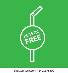 Stop using plastic straws. Simple design. Line vector. Isolate on green background.