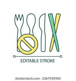 Stop using plastic utensils RGB color icon. Protect from contamination. Avoid single-use plastic cutlery. Isolated vector illustration. Simple filled line drawing. Editable stroke. Arial font used