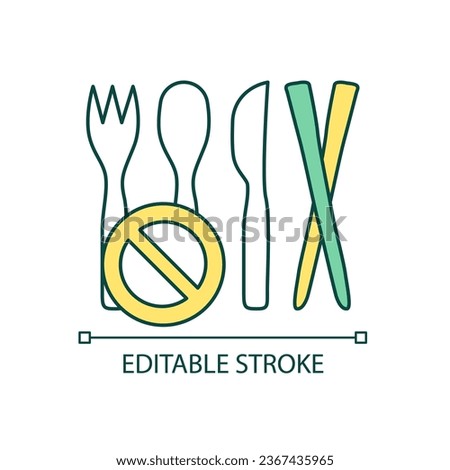 Stop using plastic utensils RGB color icon. Protect from contamination. Avoid single-use plastic cutlery. Isolated vector illustration. Simple filled line drawing. Editable stroke. Arial font used